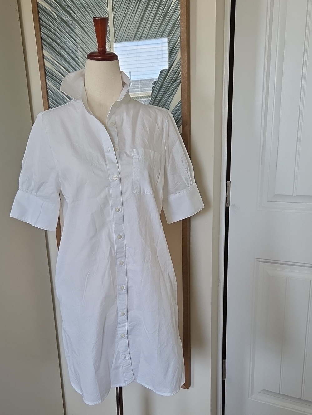 Old Navy White Short Sleeve Button-Front Shirt Dress